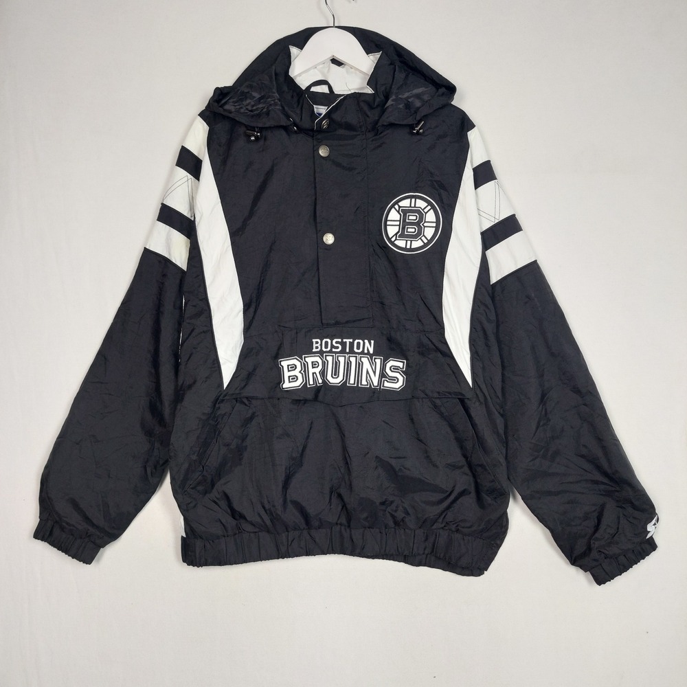 Starter Boston Bruins NHL Anorak Windbreaker Jacket Black White Mens Large
